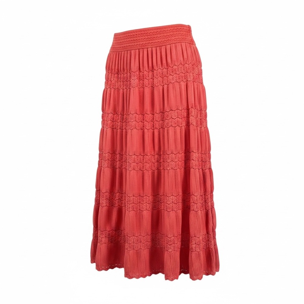 Cirana Womens‎ Y2K Coral Pink Textured Pointelle Knit Smocked Maxi Skirt Large